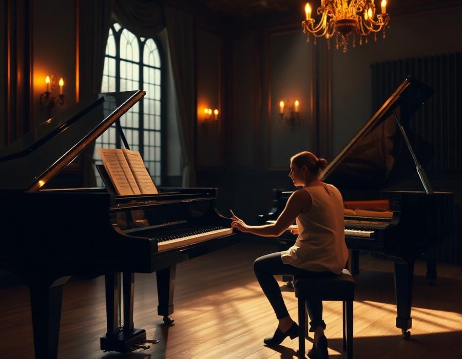 Piano lesson in an elegant studio