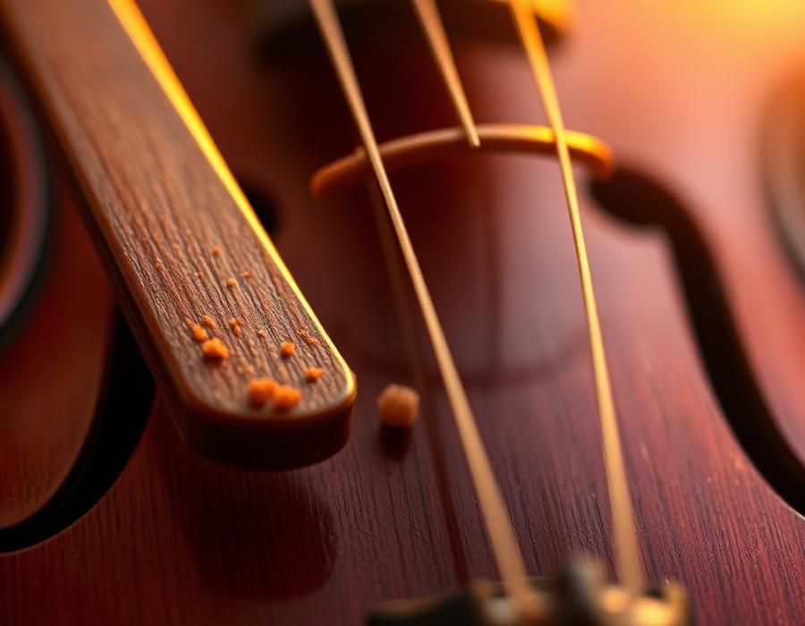 Close detail of violin strings and bow