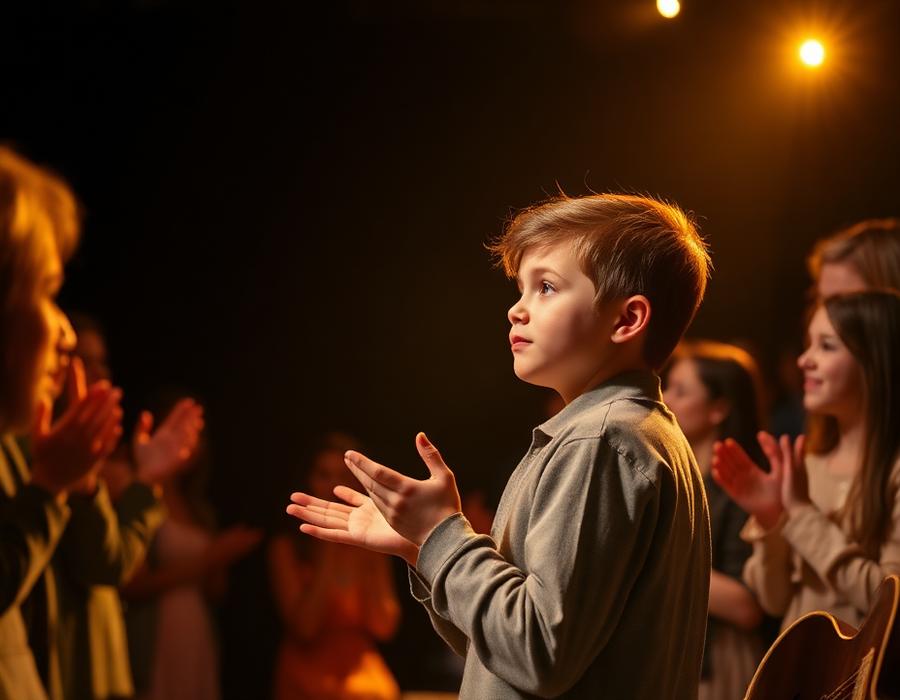 Young student applauded after a recital